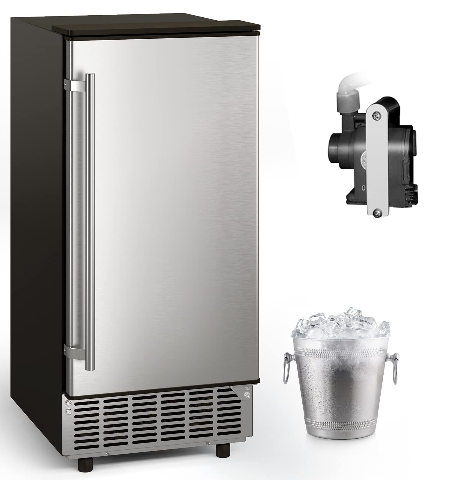 Photo 1 of GLACER Under Counter Ice Maker, 80lbs/ 24H, Built-in Ice Machine with Drain Pump, Reversible Door, 24H Timer & Self-Cleaning, Freestanding Ice Cube Machine for Commercial and Home Use