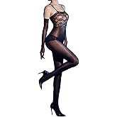 RUIBAVYA Bodystocking for Women Sexy Lace Camisole Full Body Stocking Shiny Bodystuit Adjustable Nylon Catsuit