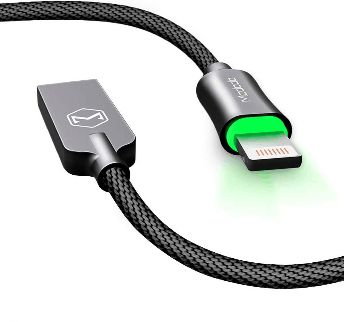 AICase Charging Cable, Smart LED Auto Disconnect Nylon Braided Sync Charge USB to Charging Cable for Phone X,8, 8 Plus, 7 Plus,Pad Pod (1.2M, Black)