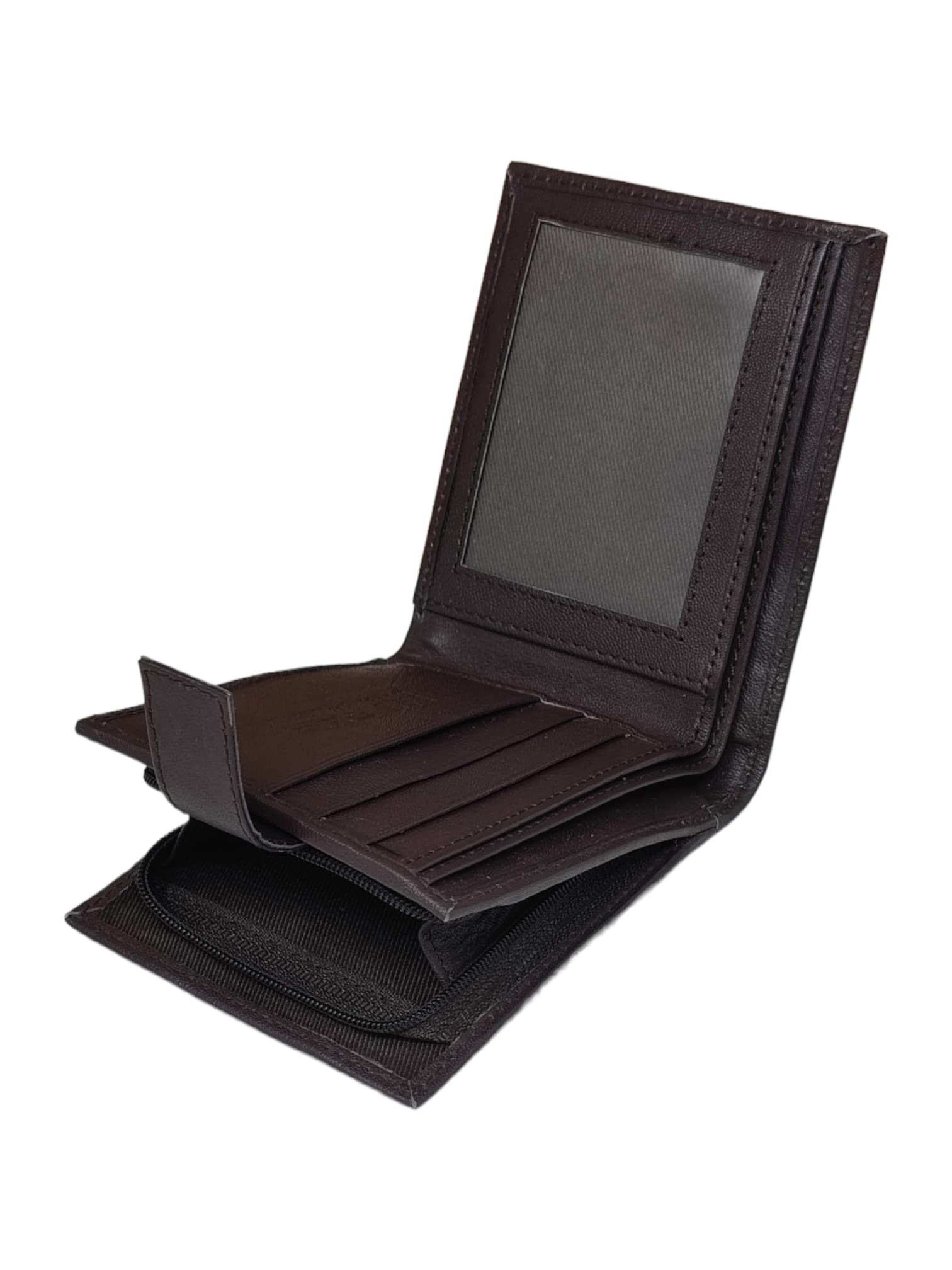 RAS WALLETS | RFID Blocking Gents Wallet, Credit Card Holder & Money Organisers for Men with ID Window & Side Zip Coin Pocket #44 (Brown)