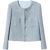 Generic Women Blue Tweed Jacket Sequin Fabric Coat Classic Jacket Top One-Piece