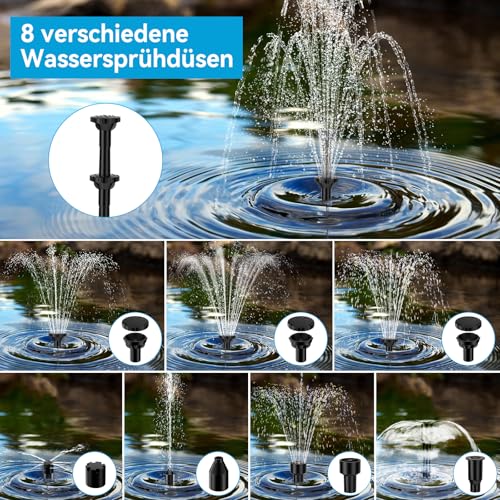 POPOSOAP Solar Fountain 8 W with 3600 mAh Backup Battery, Dry Run Protection Water Pump for Pond, Bird Tray, Aquatic Decor