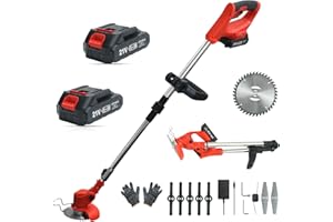 LOFINKU Cordless Weed Wacker, 2 Batteries, Electric Weed Eater, Grass Trimmer Cordless, Weed Erimmer GCJ-Hong-TBM
