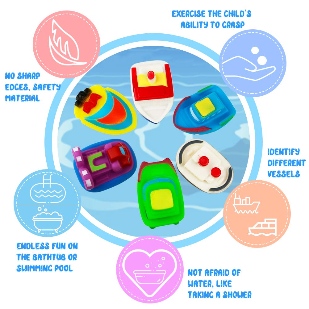 Barca Giocattolo Giocattoli da Bagno Gioco per Doccia Giochi Pscina Bambini- Galleggianti Giocattoli con Giochi Rete da Pesca 6 Barche per Bambino Piu 6 Mesi