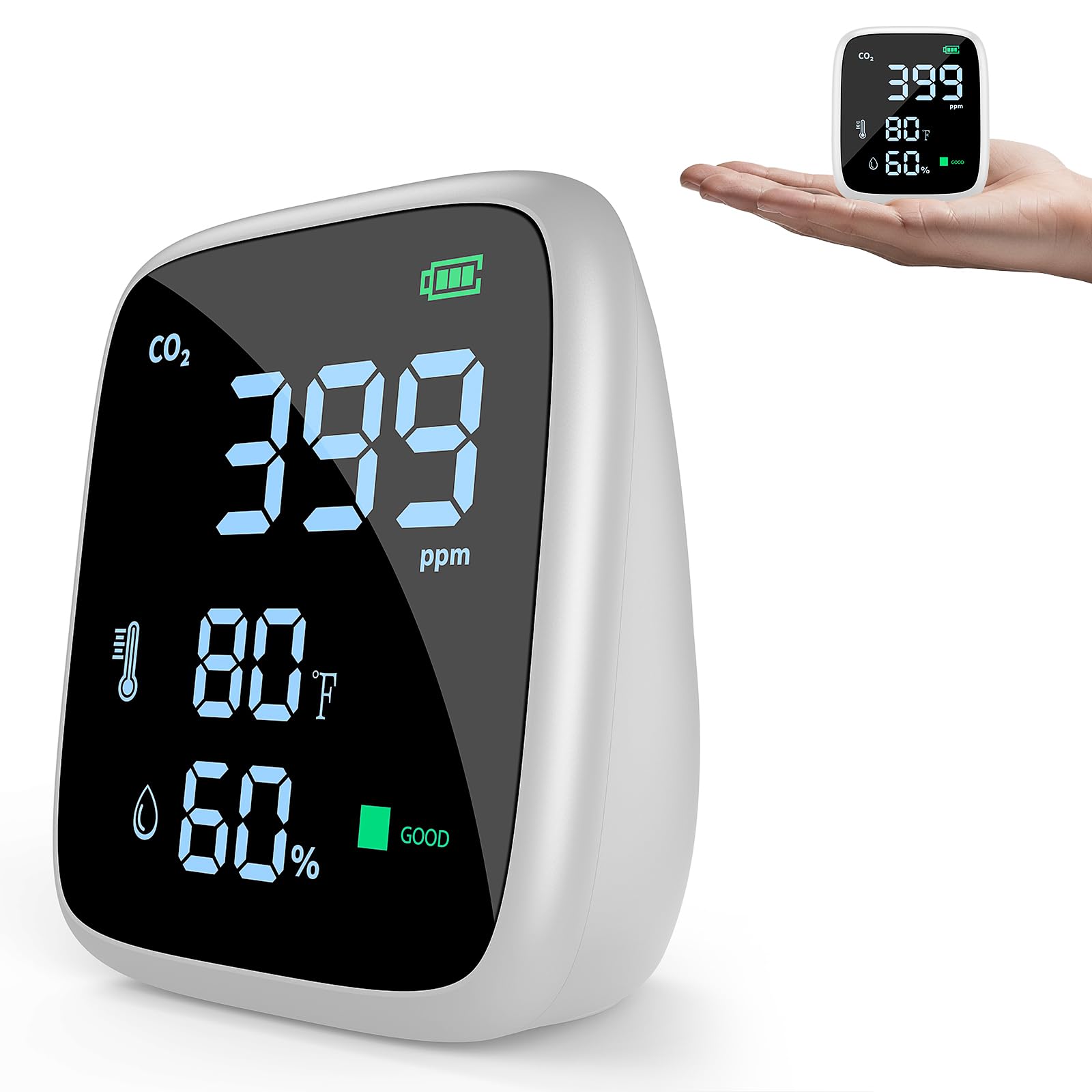 Photo 1 of CO2 Carbon Dioxide Detector, Dienmern Portable Air Quality Monitor Indoor, 1600mAh Powerful Battery CO2 Monitor for CO2, Temp(°F), Humidity, LED Display CO2 Detector for Travel/Office/Home/Grow Tents