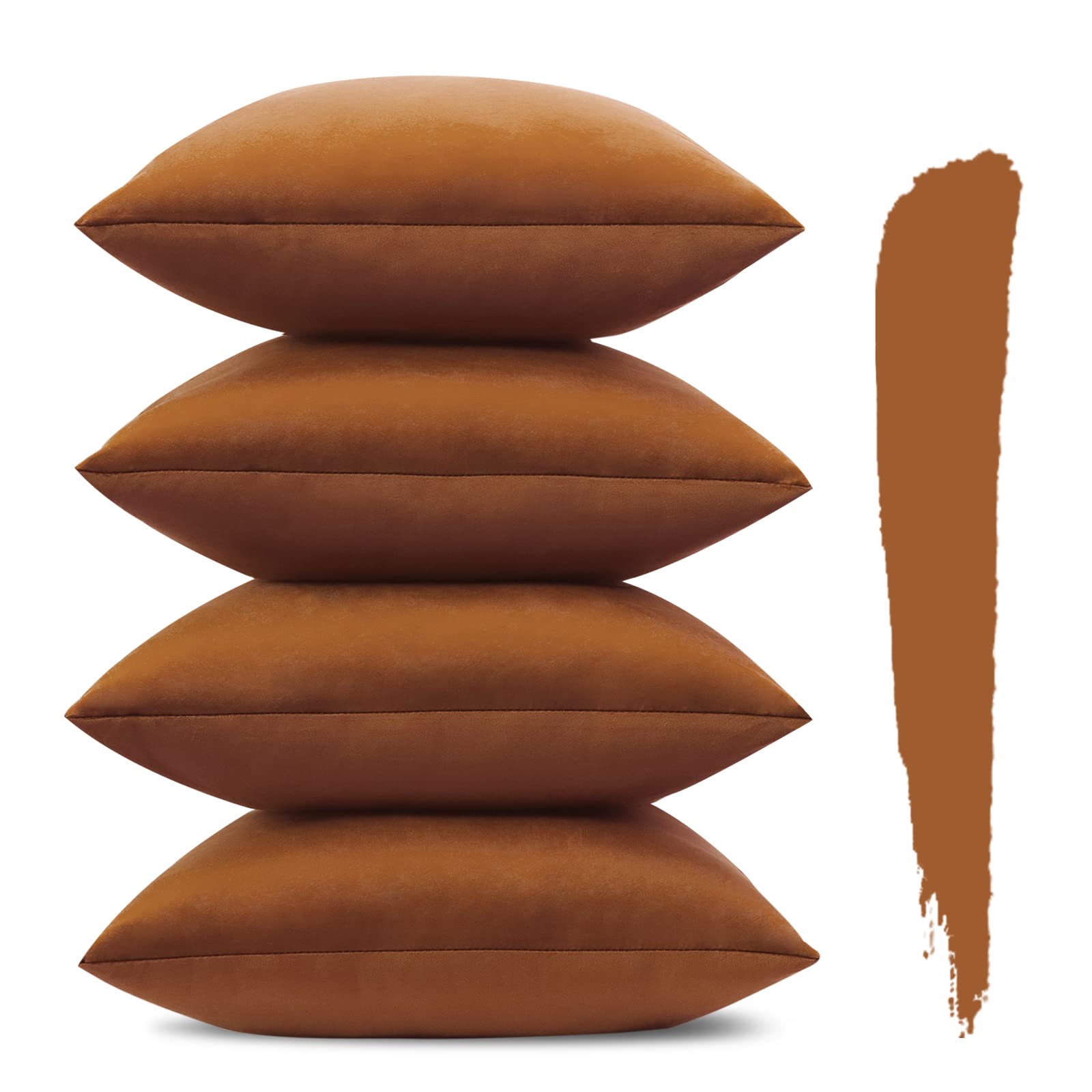 Sungeek Set of 4 Decorative Cushion Covers Solid Soft Velvet Pillow Covers with Invisible Zipper Square Throw Pillow Cases for Sofa Car Patio Bedroom Living Room 45x45cm Orange — image 1