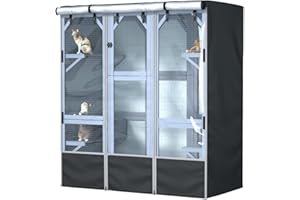 DDEMAN Outdoor Cat Enclosure Large Cover,Walk in Cat Kennel Cover 600D Heavy Duty Waterproof L73“ X W40” X H73” Full Coverage Large Outdoor cattery Cover (Only Cover)