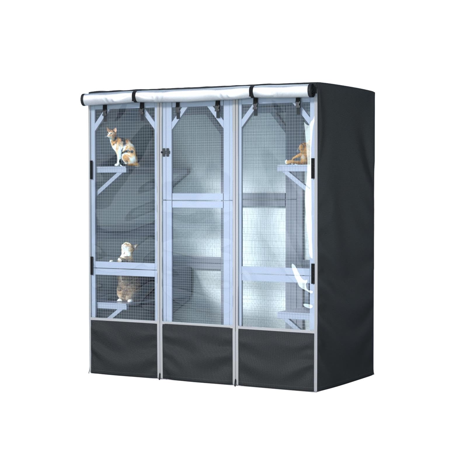 Photo 1 of (used)(minor damage) Outdoor Cat House Cover 600D Heavy Duty Waterproof Full Coverage Large Cat House Cover Walk-in Cat Cage Cover L63“ X W30” X H70” (Only Cover)