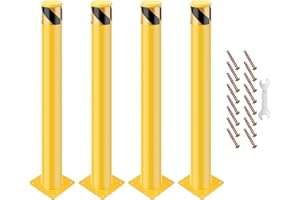 PEAKPURSUIT 4 Pack Safety Bollard, 36 x 4 Inch Steel Bollard Post, Yellow Parking Post, Removable Safety Barrier with Anchor Bolts, High-Visibility Driveway Barrier for Construction, Traffic Control, Warehouses
