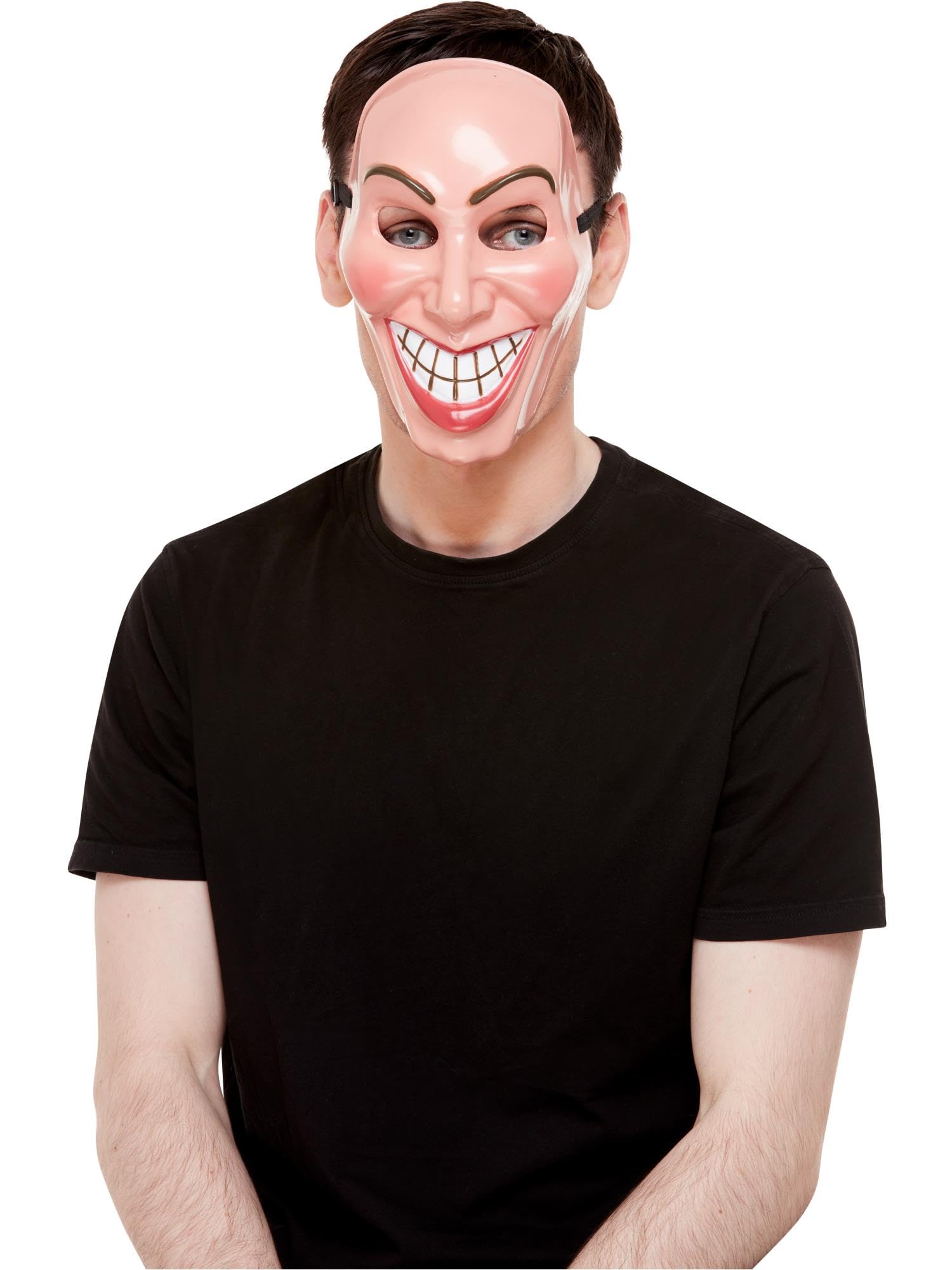 Smiffys Smiler Mask, Male, Beige with Elastic Strap, Halloween Fancy Dress Accessory, Serial Killer Dress Up Masks