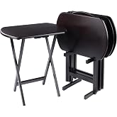 Winsome Corbett Set of 4 Oversized Foldable Snack Tables with Storage Rack | Easy to Store Portable Fold up Table Set for Kitchen, Living Room TV Dining, Crafts, Puzzles, Work From Home