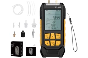QPKING Digital Manometer PT520 Dual Input Differential Manometers Air Pressure Gauge Handheld HVAC Manometer with Various Adapters 11 Measurements 29 Storage Capacity -100~200Kpa LCD Display with Backlight