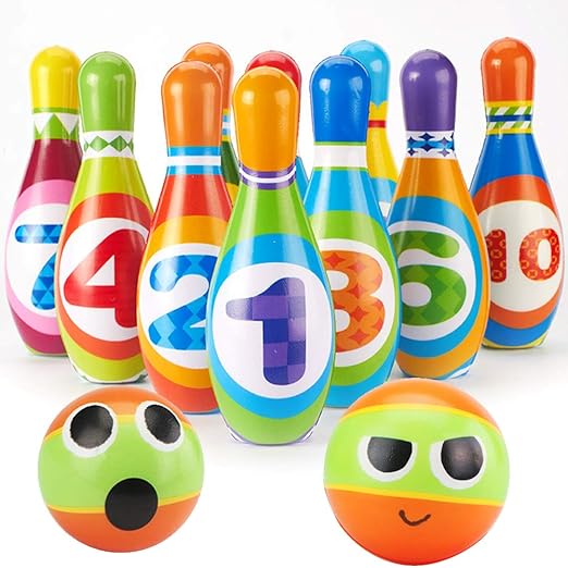 Dreamon Bowling Set Indoor Toy for Kids with 10 Skittles Pins and 2