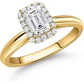 Gem Stone King 0.84 Cttw IGI Certified Lab Grown Diamond in 10K Yellow Gold Engagement Ring for Women | Emerald Cut Center Diamond 0.70 Ct | E-F Color | VS1-VS2 Clarity