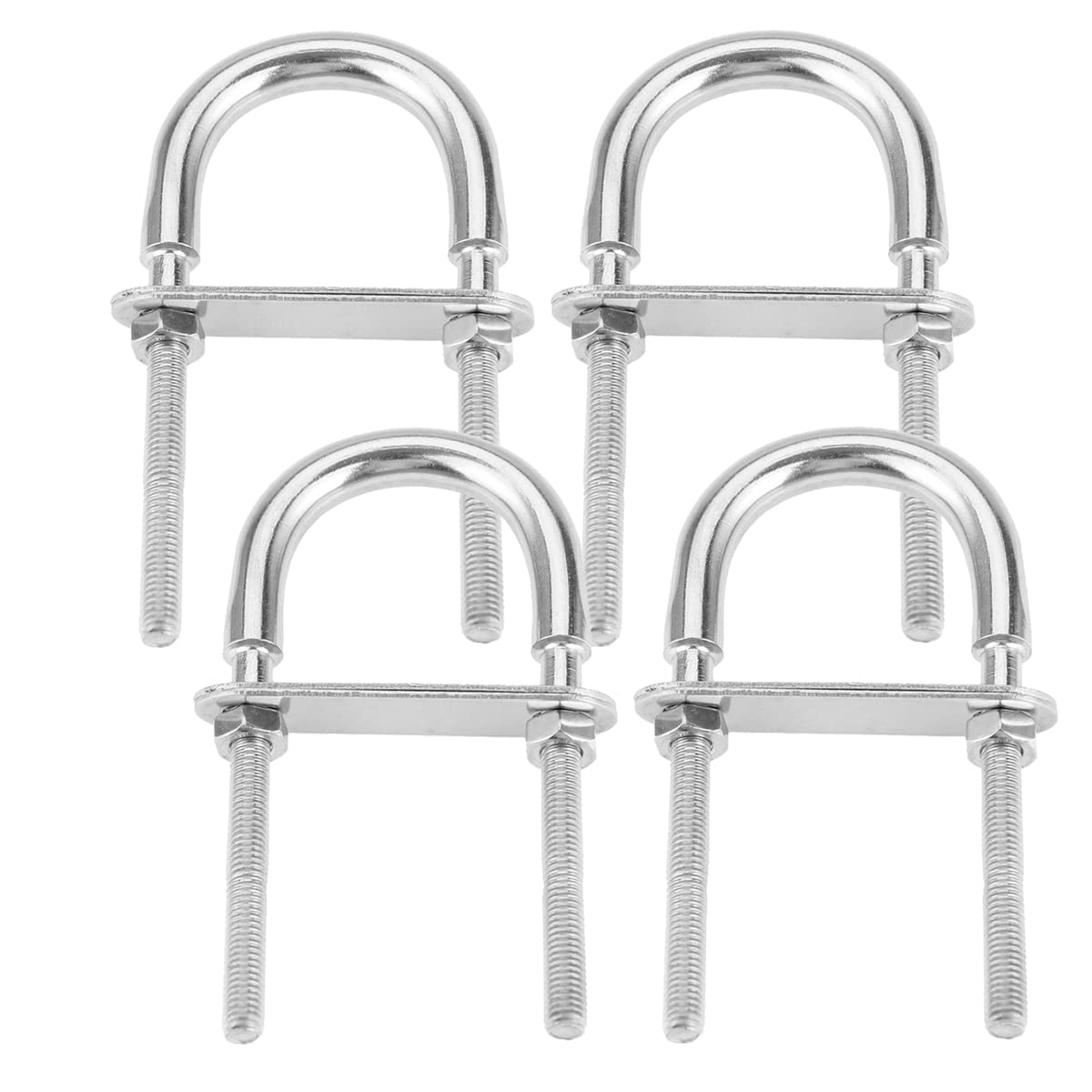 4 Pcs U Shape Bolts, M5*78mm 304 Stainless Steel Round U Bolts with Nuts Washers and Plates for Boat Trailer