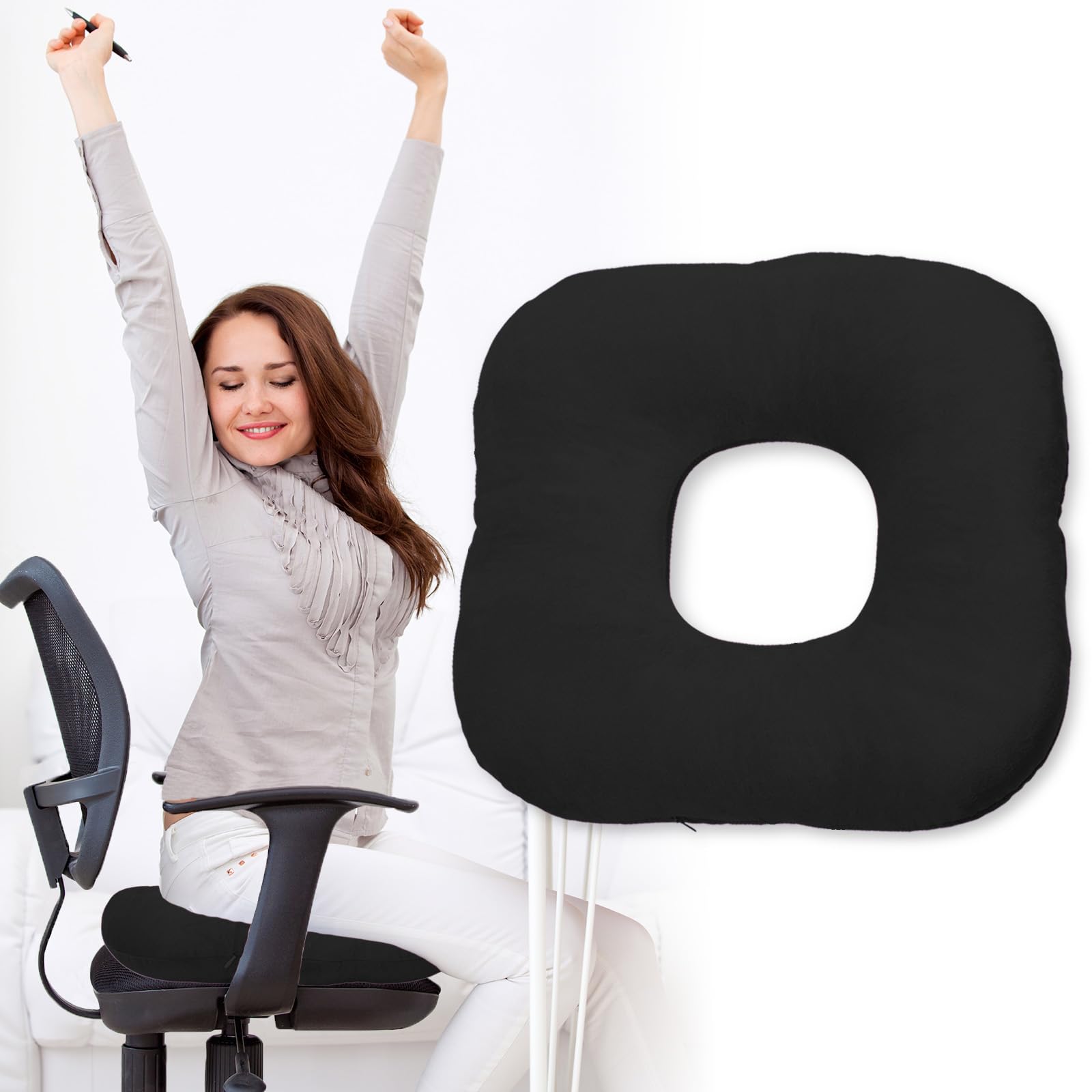 Photo 1 of Vinban Stuffed Donut Pillow Seat Cushion | for Tailbone and Coccyx Pain, Hemorrhoids, Bed Sores, Pregnancy, Prostate, Surgery Recovery, Sitting Pressure Relief, for Home, Office and Car (Black)