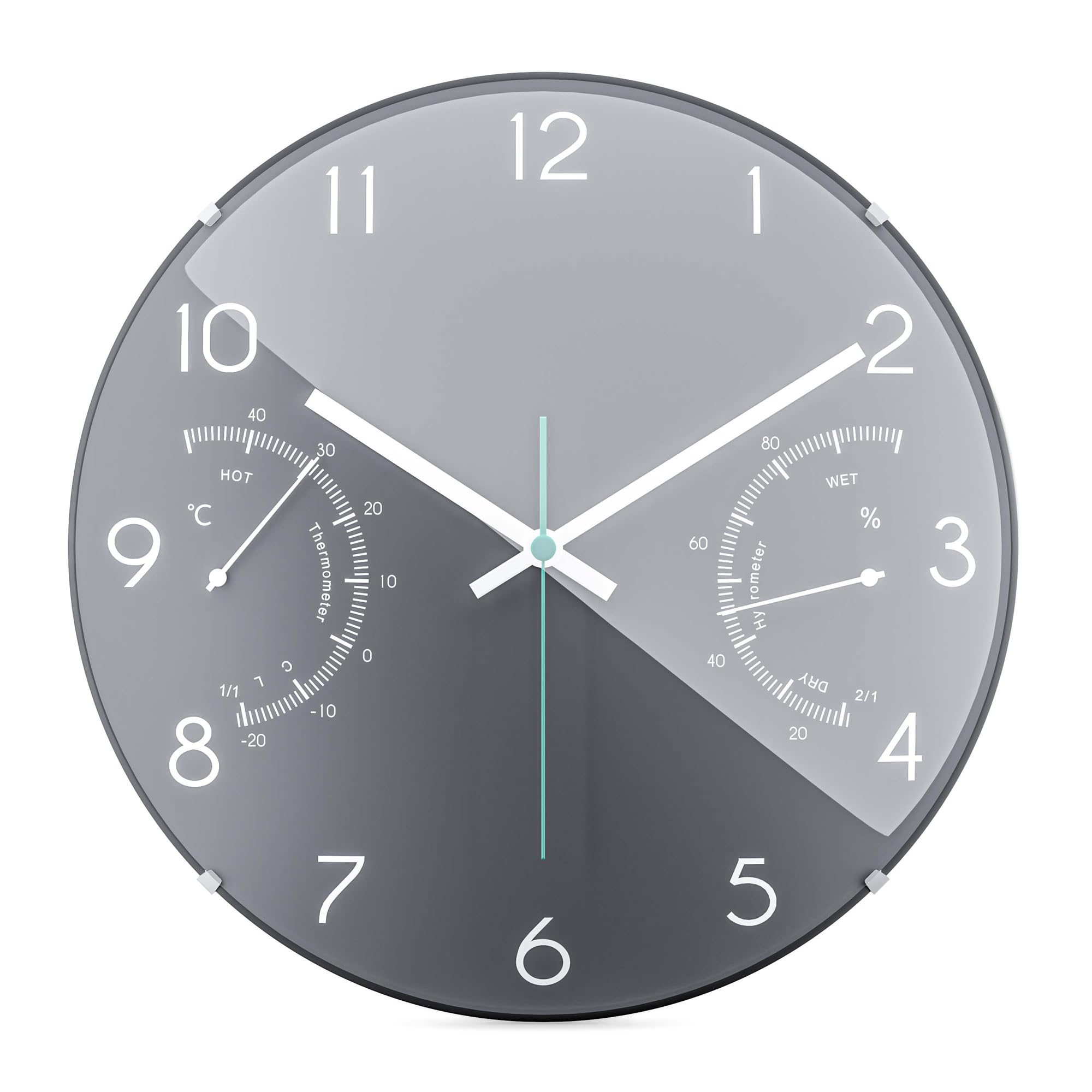 Mebus Quartz Thermometer and Hygrometer Wall Clock, Glass, Grey, Normal, 16105