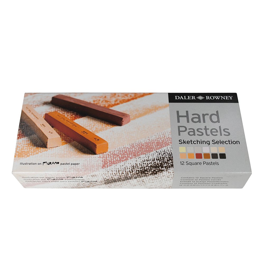 Daler-Rowney Artists' Hard Square Pastel Sketching Set, 12 Assorted Colours, Ideal for Professional Artists & Students