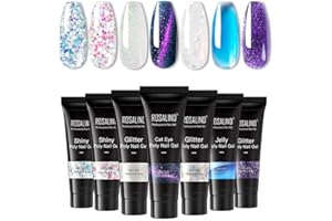 BEURRYKTOO Poly Nail Extension Gel Kit 7 Colors Glitter Cat eye Poly Gel Set All Seasons Colors Gel Quick Building Nail Enhancement Manicure Nail Art French DIY Gifts for Women (1 Color Kit)