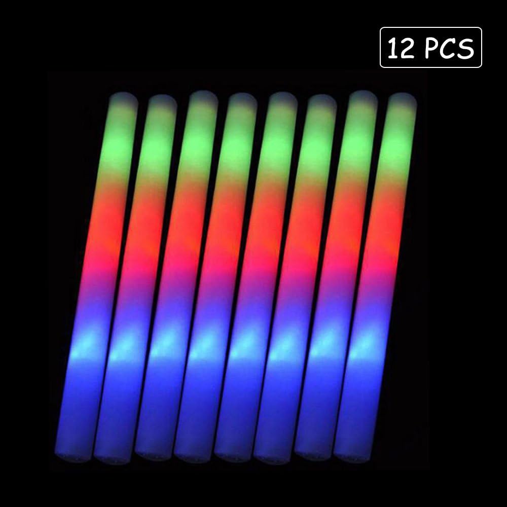 Lifbeier Glow Sticks Party Pack - 12 PCS LED Flashing Light Up Foam Sticks Ideal for Birthday Wedding Decorations