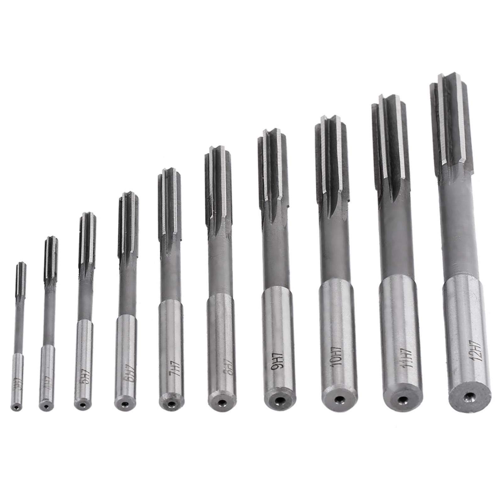 Machine milling reamer Metric Chucking Reamer Set, 10pcs HSS H7 Straight Flute Reamer Machine Cutter 3/4/5/6/7/8/9/10/11/12mm