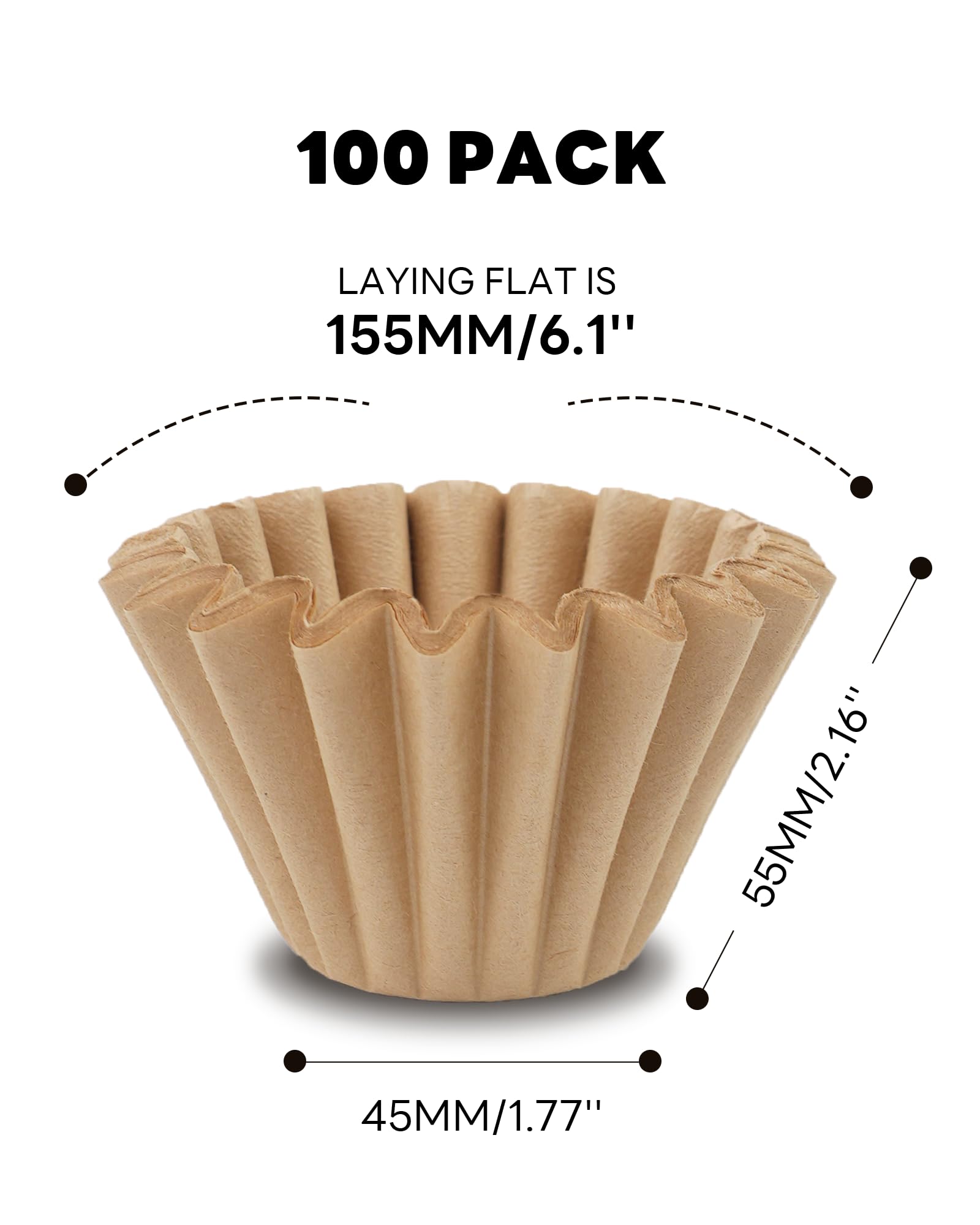 Disposable Small Coffee Filters,100PCS Unbleached Basket Coffee Paper Filter for Ninja Pods & Grounds Specialty Single-Serve Coffee Maker PB051 PB041, Kalita Wave Dripper 155, Pour Over Coffee Maker