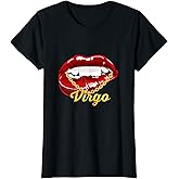 Womens Virgo Girl Juicy Lips Gold Chain Astrology Zodiac sign T-Shirt