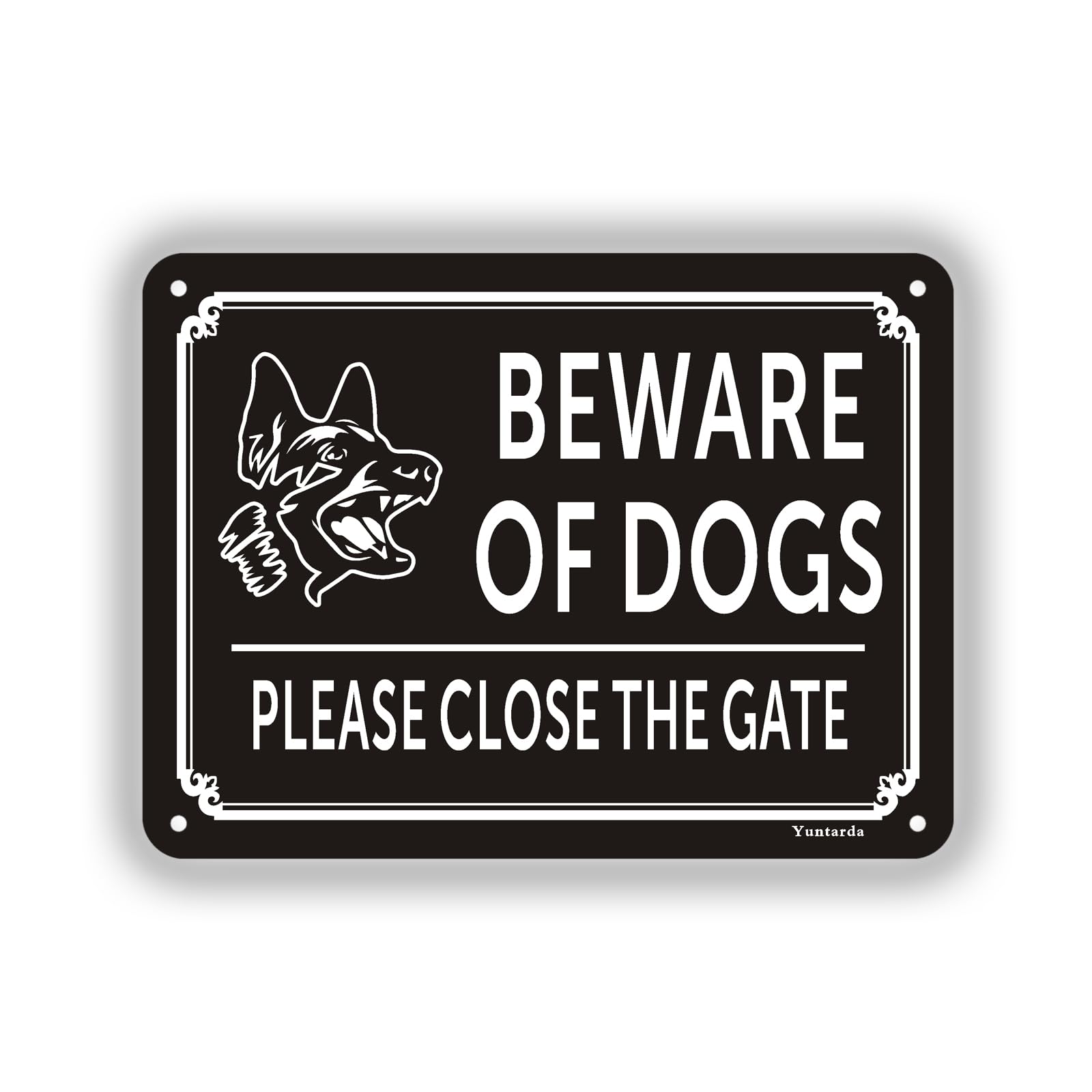 Beware of the Dog Sign, Yuntarda 15x20cm Please Close Gate Yard Sign 40mil Aluminum Metal Sign Weatherproof Pre-drilled Holes for Easy Mount