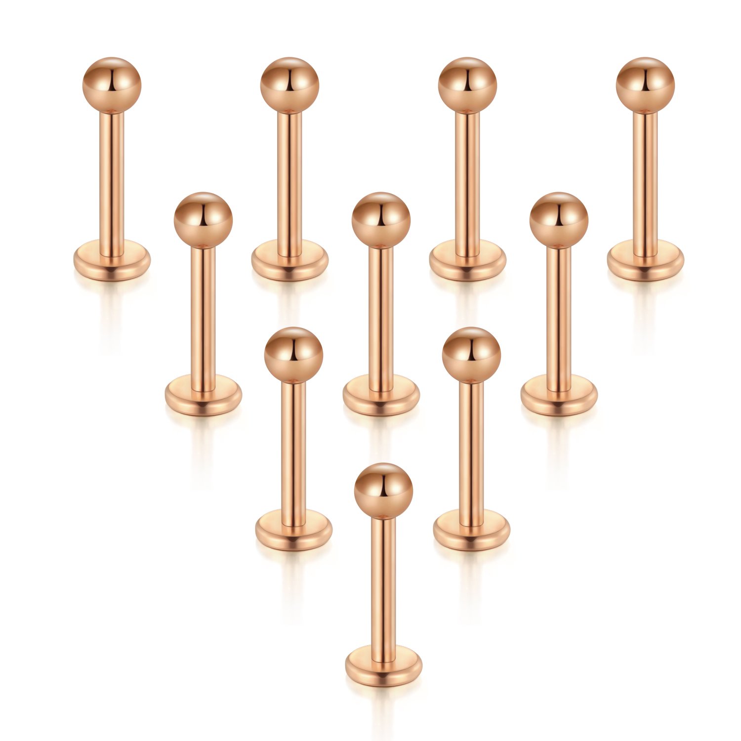 10PCS Rose Gold Stainless Steel Labret Lip Stud Bars Set Tragus Helix Piercing Jewellery