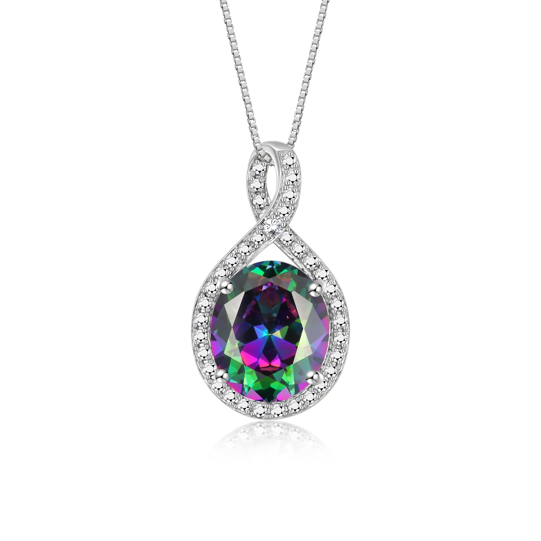 Rylos Simply Elegant Beautiful simulated Alexandrite/Mystic Topaz & Diamond Pendant/Necklace - June Birthstone*