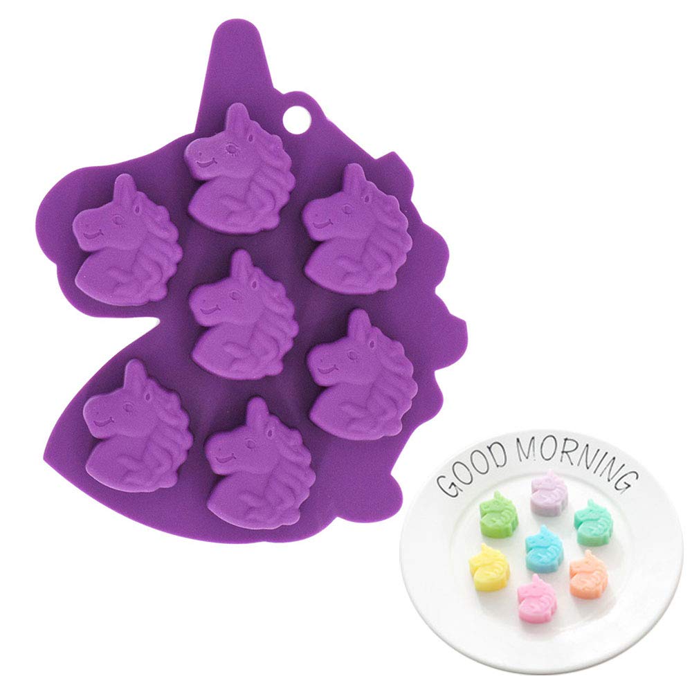 Fewo 7-Cavity Small Size Unicorn Head Silicone Tray Mold for Chocolate Hard Candy Ice Cube Jello Mini Soap Bath Bomb Cake Baking Resin Crayon