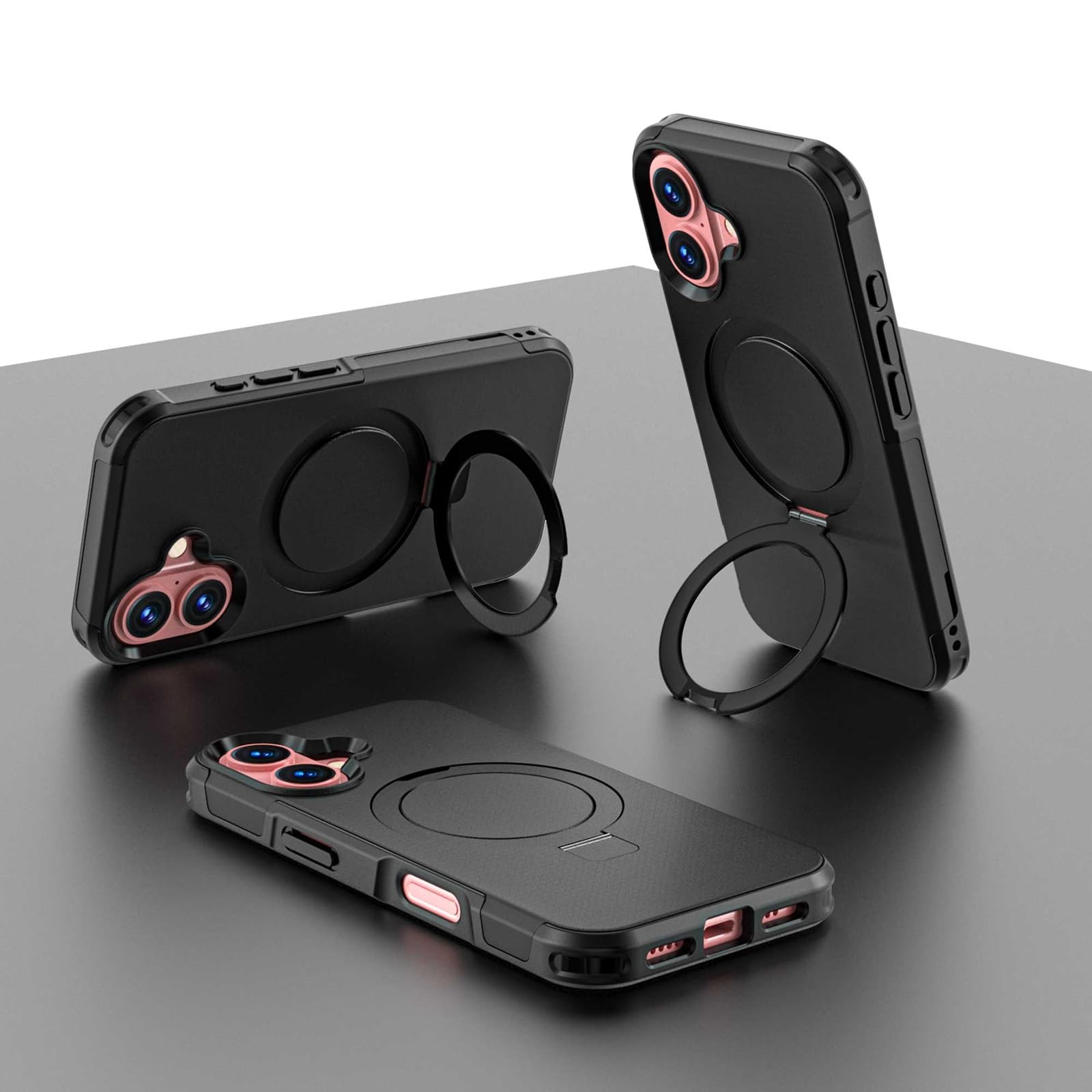 HGNOUA for iphone 16 Case Invisible Stand [12FT Military Shockproof ] [TOP N56 Magnets] [20W Fast Charging] Truly Completely Flat &Double layer protection Case iphone 16 6.1-Inch - Pstand Black