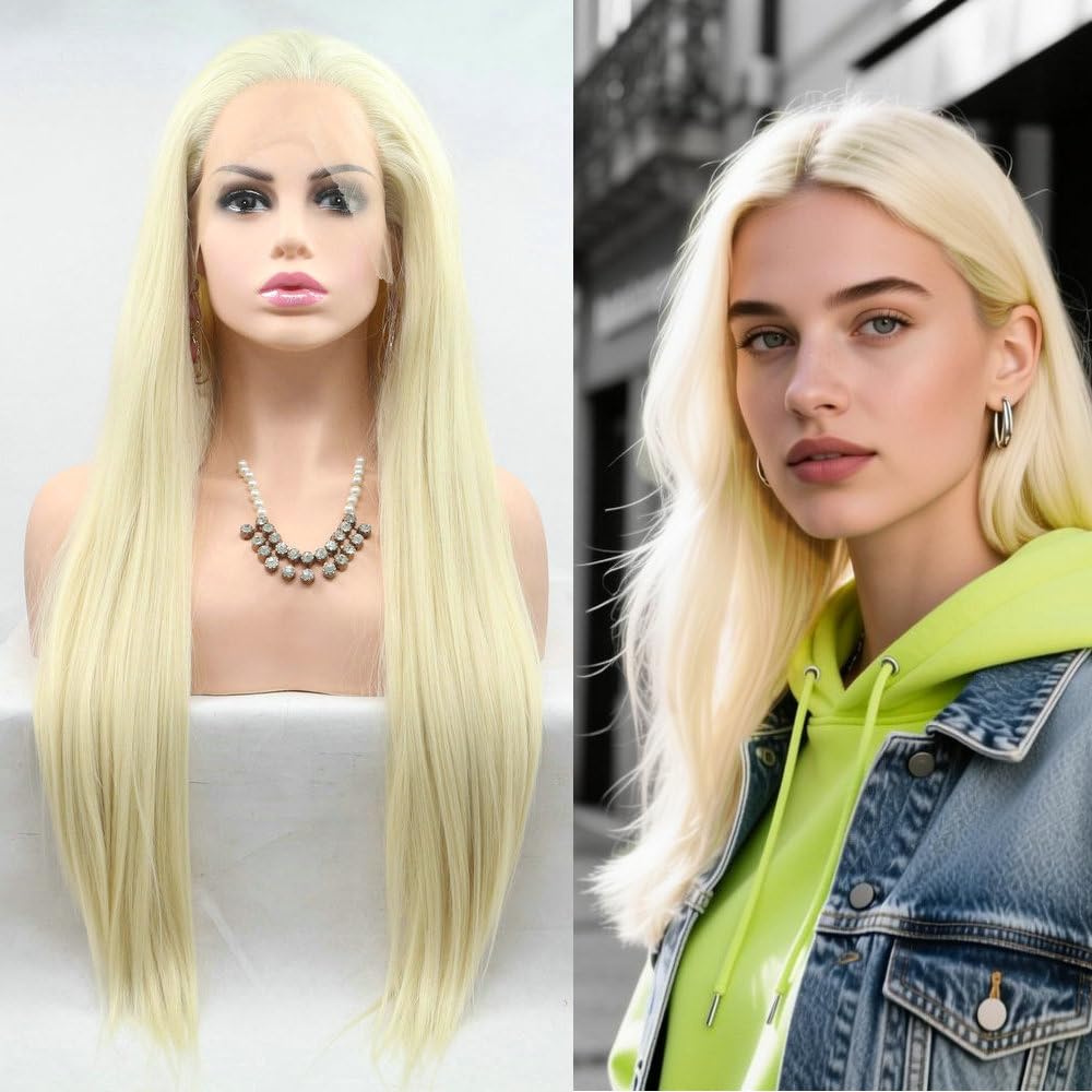 13x3" 613# Synthetic Lace Front Wig for Women Long Straight Natural Blonde Hair Wigs Pre Plucked Blonde Women Wigs Cosplay&Daily Wear 613 Wig 26"