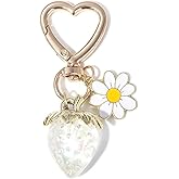 Cute Strawberry keychain - Daisy Flower Heart Key rings - Bag Charms Purse Accessories Decor for Women Girl Gift