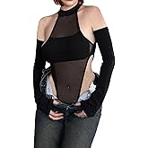 AGOSAK Women's Rave Outfits Festival Sexy Y2K Gothic Bodysuit Goth Hollow Cut Out Body Suit