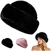 Womens Winter Faux Fur Bucket Hat, Warm Plush Fluffy Furry Mink Hats, Winter Thickened Fisherman Cap for Women