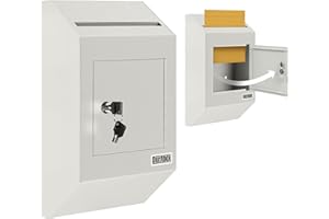 Durabox Drop Box Deposit Safe 10 x 4 x 16” Heavy Duty Steel with Slim Profile Wall Mailbox with Wide Deposit Slot for Letters, Documents Checks and Cash for Home, Office & Commercial (W300) (Gray)