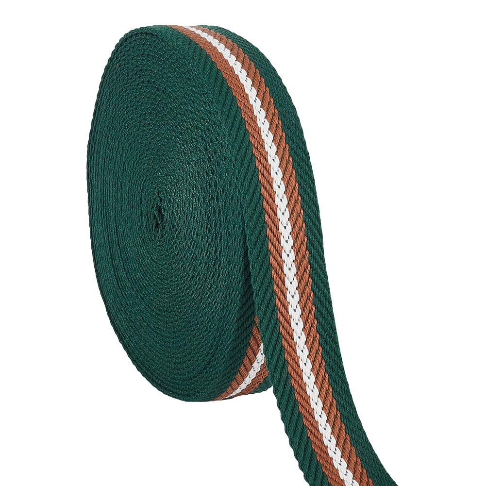 BENECREAT 10 Yards/9.14m Polyester Striped Webbing, 32mm Wide Dark Green Fabric Webbing Edges, Cotton polyester webbing，Flat Polyester Cotton Webbing for Bag Handles, Belts, Sewing — image 1