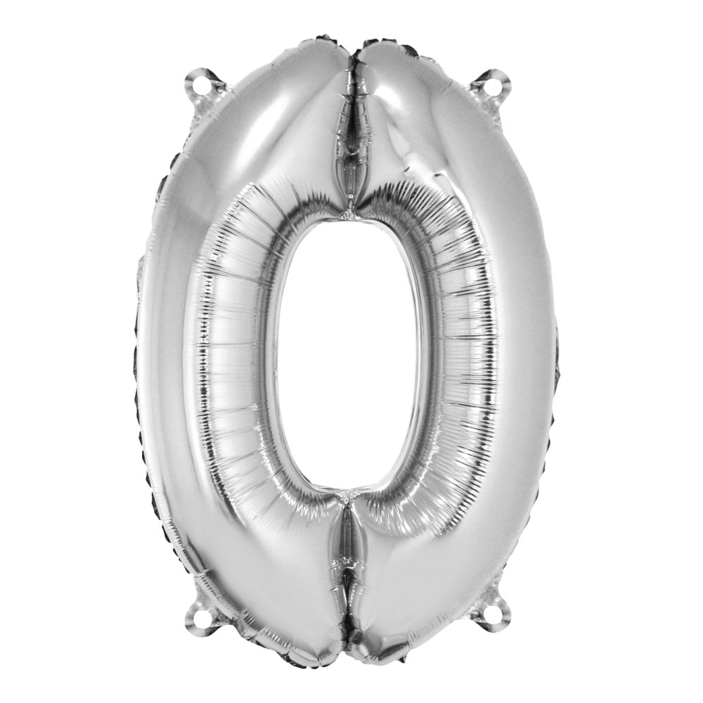 Rayher Silver Number 0 Foil Balloon, Birthday Party Number Decoration, Large Foil Balloon for Helium and Air Filling, 96cm Number Balloon, silver, 87022606