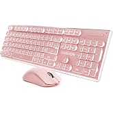 Wireless Keyboard and Mouse Combo with White Backlit, Rechargeable-Pink | Dual Mode Bluetooth &amp; 2.4G, Multi-Device, Pudding Keycaps, Soft Click Typing, Full-size Desk Set for Laptop, PC, Windows