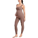 MOMANDA Maternity Jumpsuit Workout Romper for Pregnancy Seamless Leggings Bodysuit Sleeveless Square Neck Tank Top