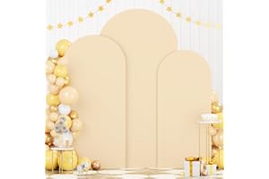 FOTSHARER Beige Spandex Arch Cover 6F 6.6FT 7.2FT Wedding Arch Cover Set of 3 Spandex Fitted Wedding Arch Stand Covers for Birthday Party Round Top Stand Cover Arch Cover Spandex Fabric for Party