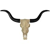 Zeckos Longhorn Skull Wall Sculpture, 20 Inch Black Horns, Faux Bone | Hand-Painted Resin Steer Head, Keyhole Mounting Hanger, Southwestern Cabin and Lodge Decor