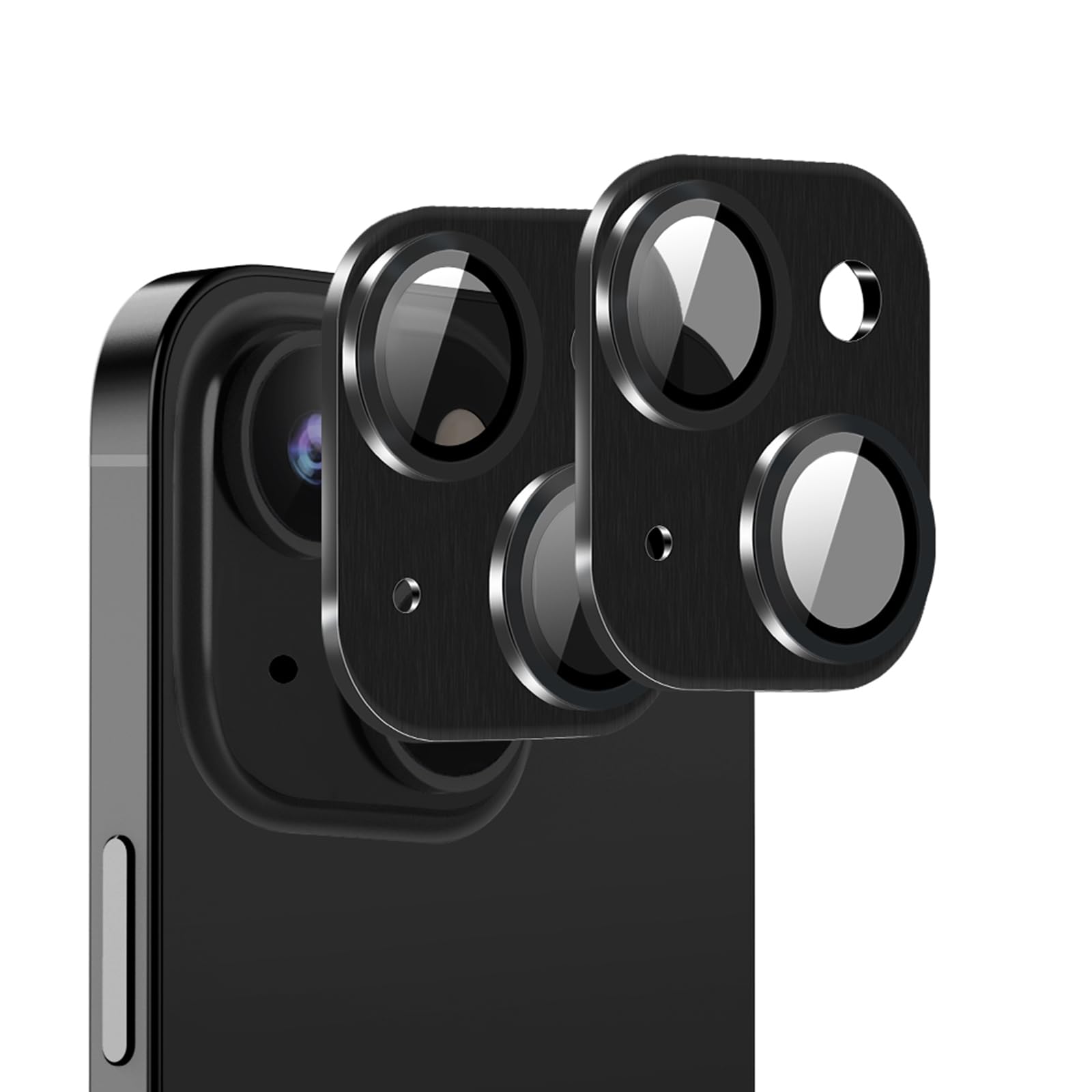 McgojoHi [Black][2 Pack] Camera Lens Protector for iPhone 15/15 Plus,Ultra HD 9H Tempered Glass Camera Cover screen Metal Ring Case Friendly Scratch Resistant Easy to Install