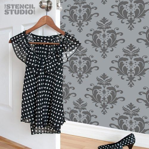 The Stencil Studio Acanthus Damask Stencil - Reusable Stencil - M/A3 24.2 x 29.2 cm (9.5 x 11.5 inches) (10000M)