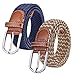 2 Pack Braided Canvas Belts Womens Woven Elastic Stretch Fabric Multicolored Belt