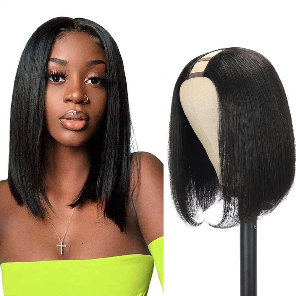 Yavida V Part Bob Wig Human Hair Straight 150% Density V Shape Wigs Glueless Full Head Clip In Half Wig 12INCH