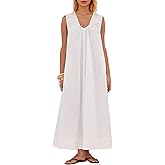 Lenader Women Flowy Maxi Dress Ruched Sleeveless Long Dress Vacation Fashion Summer Casual Loose Fit Sundress with Pockets