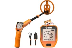 GoGonova Metal Detector, Adjustable 27.5” - 37.8” Metal Detector for Kids with LED Display, Lightweight Kids Metal Detector Kit with 6.8” Waterproof Search Coil, Gift for Boys & Girls, Orange