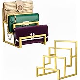 KBCLN 2 Pack Purse Organizer for Closet Display, 3 Layer Gold Purse Stands for Display, Metal Rack Stand for Purse Storage Organizer and Store Boutique Supplies.